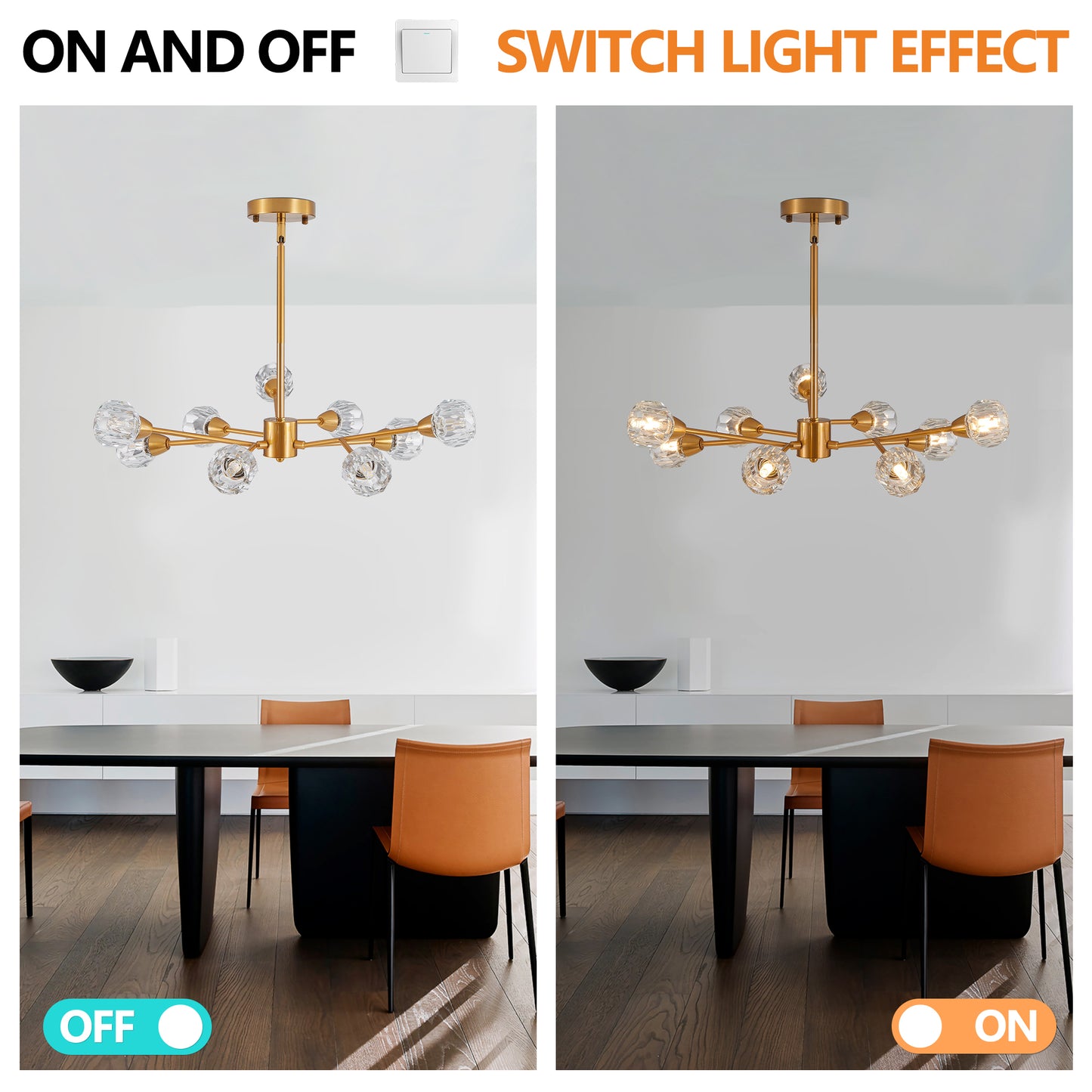 28 Modern Crystal Chandeliers, 9 Lights Golden Chandelier For Living Room Bedroom, Dining Room Chandelier Over Table, Kitchen Light Fixtures Bulbs Not Included