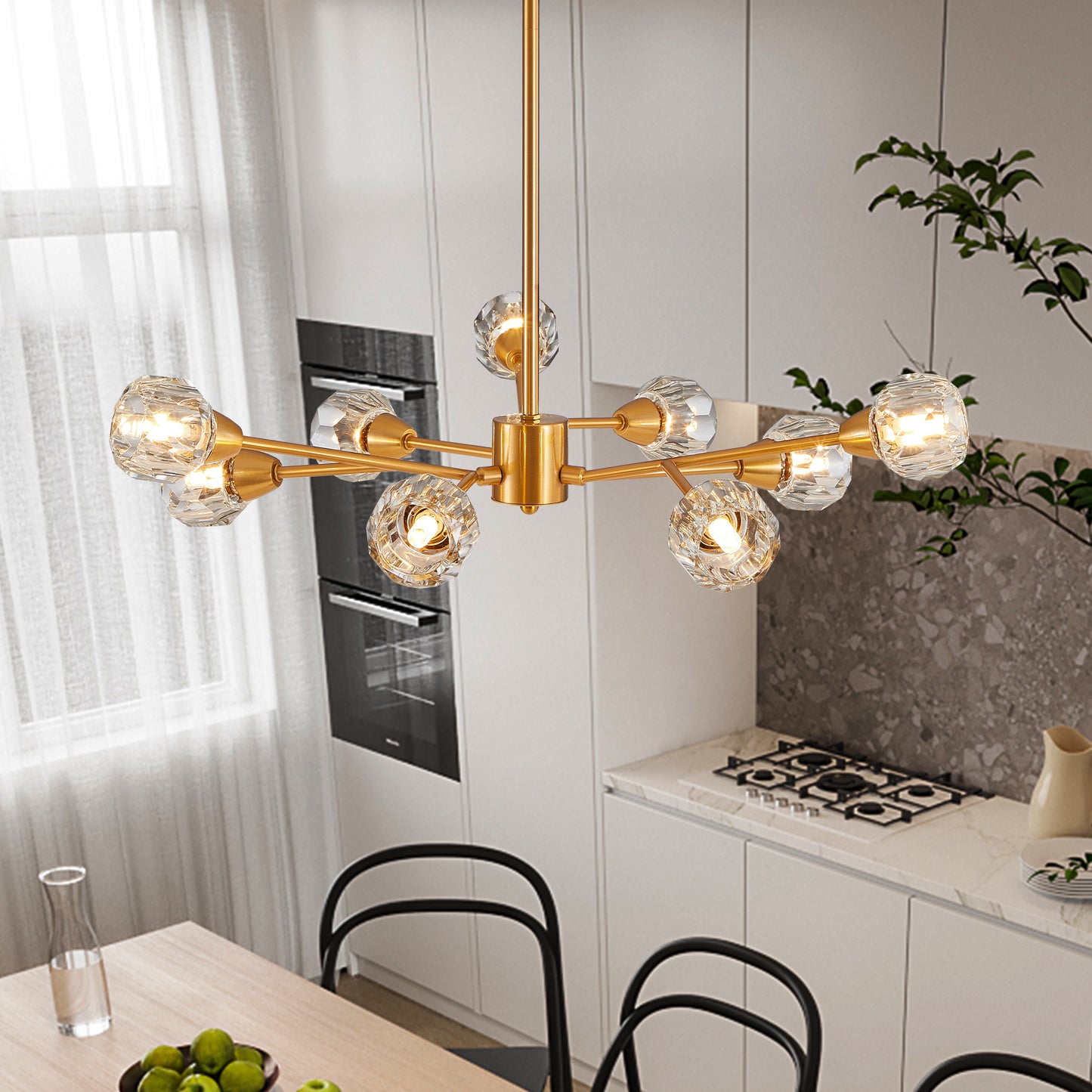 28 Modern Crystal Chandeliers, 9 Lights Golden Chandelier For Living Room Bedroom, Dining Room Chandelier Over Table, Kitchen Light Fixtures Bulbs Not Included