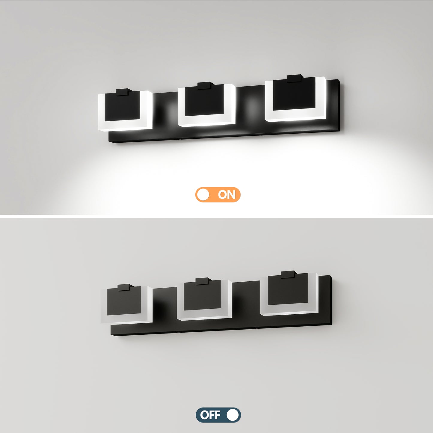 3 Lights Modern Black Vanity Light Up And Down Black LED Vanity Light Fixtures Bathroom Wall Light Over Mirror 6000K