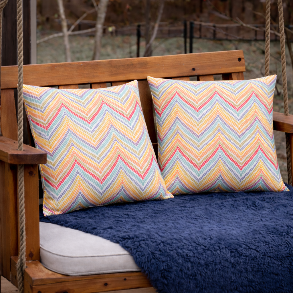 2 Pack Outdoor Throw Pillows, Waterproof & Fade-Resistant Patio Cushions For Garden, Porch, Poolside Furniture - Soft & Comfortable Decorative Pillow Covers 18x18 Inch, Muted Multicolor