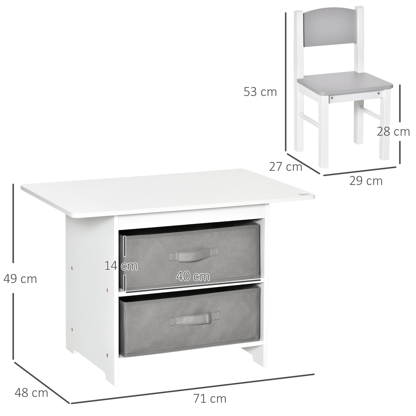 3 Pcs Kids Table & Chairs Set Mini Seating Furniture Home Playroom Bedroom Dining Room W/ Storage Drawers Safe Corners For 2-4 Years Old White