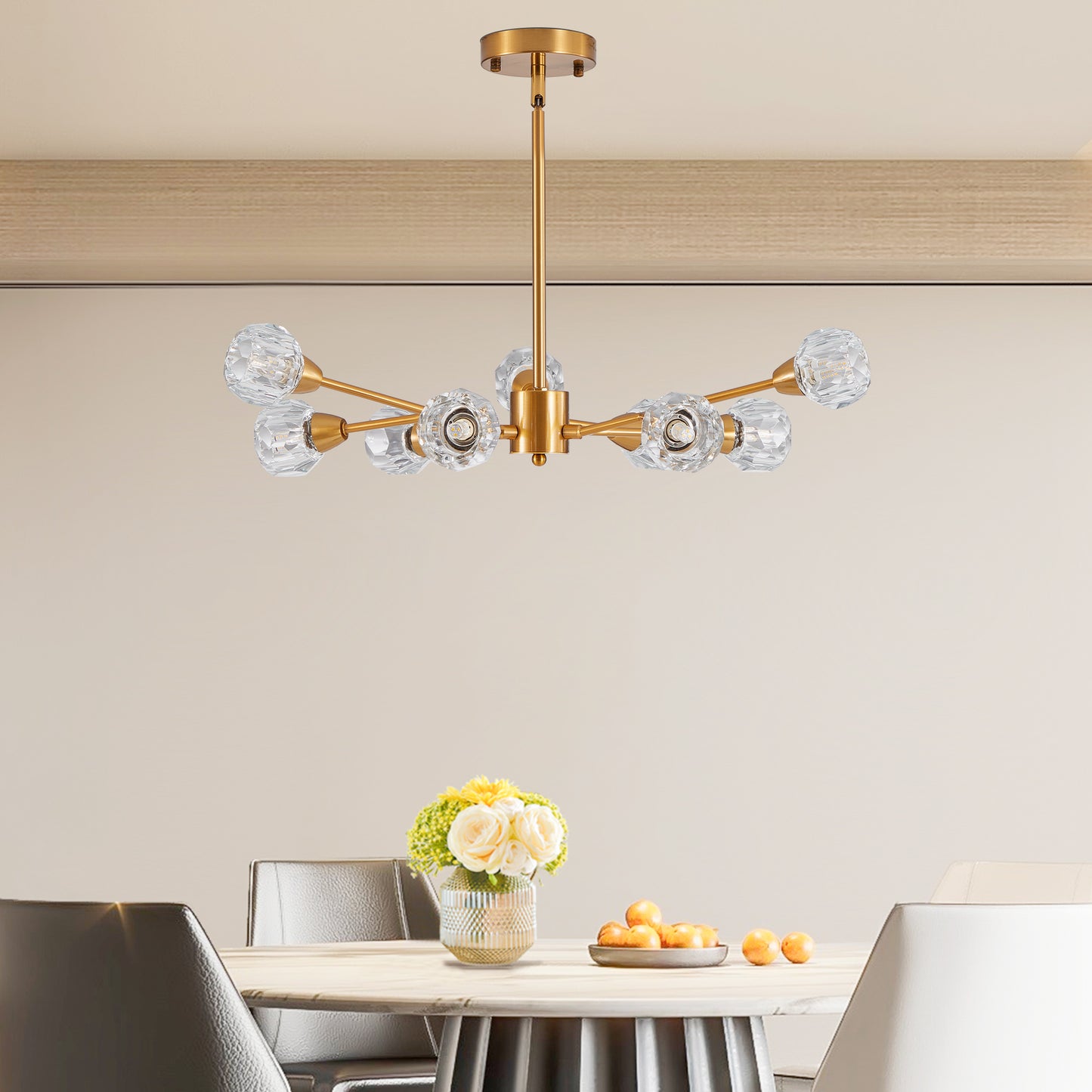 28  Modern Crystal Chandeliers, 9 Lights Golden Chandelier For Living Room Bedroom, Dining Room Chandelier Over Table, Kitchen Light Fixtures Bulbs Not Included