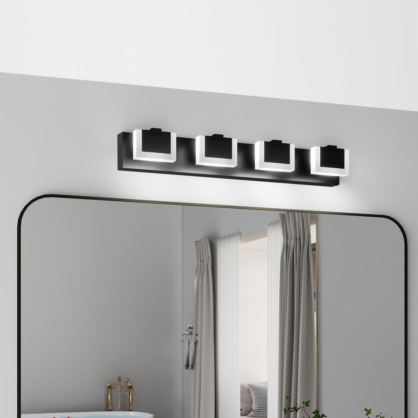 4 Lights Modern Black Vanity Light Up And Down Black Bathroom Lighting Fixtures LED Bathroom Wall Light Over Mirror 6000K