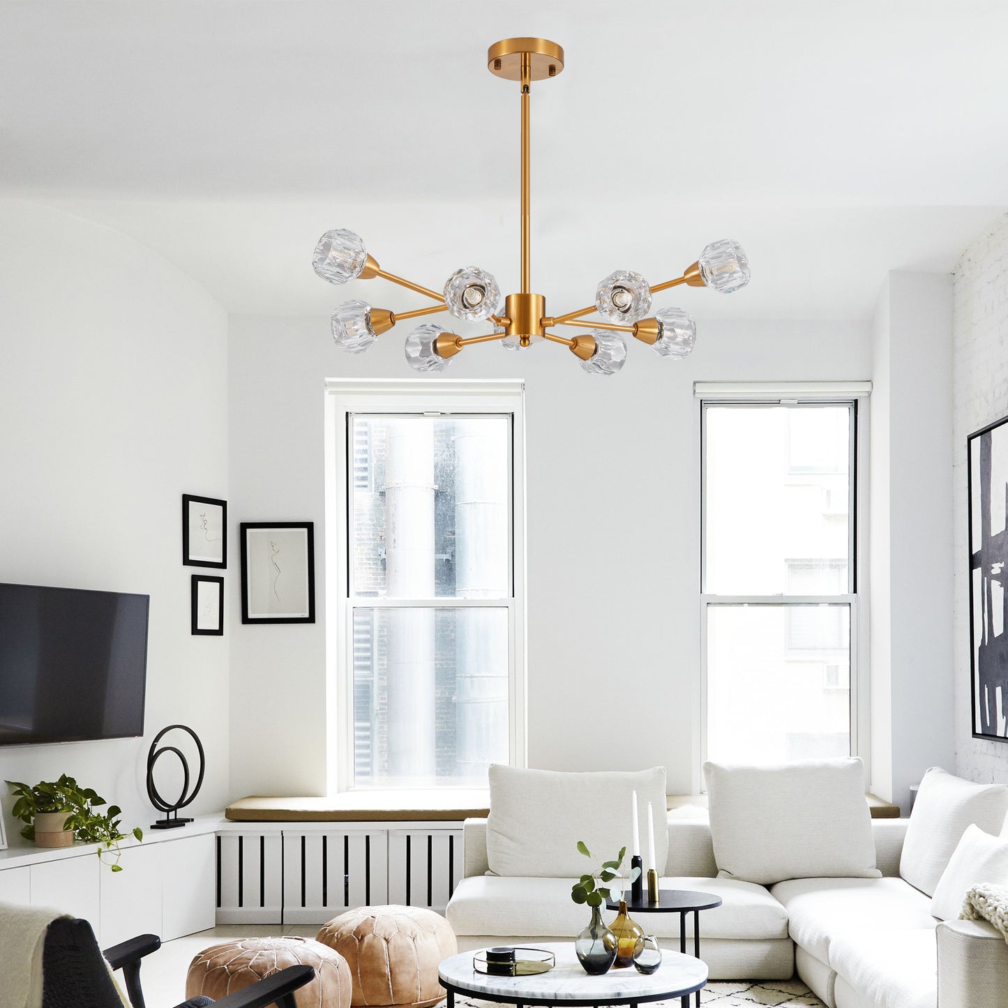 28 Modern Crystal Chandeliers, 9 Lights Golden Chandelier For Living Room Bedroom, Dining Room Chandelier Over Table, Kitchen Light Fixtures Bulbs Not Included