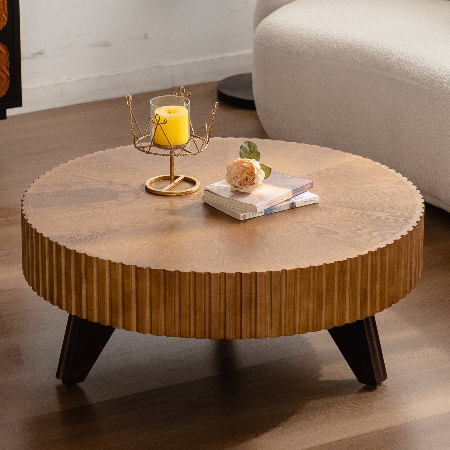 35.4 Round Retro Coffee Table, Coffee Table Suitable For Coffee And Home Decor, Natural
