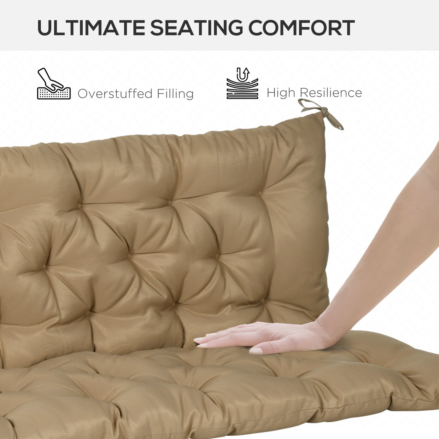 59" X 38" Tufted Bench Cushion For Outdoor Furniture, 3-Seater Replacement For Swing Chair, Patio Sofa/Couch, Khaki