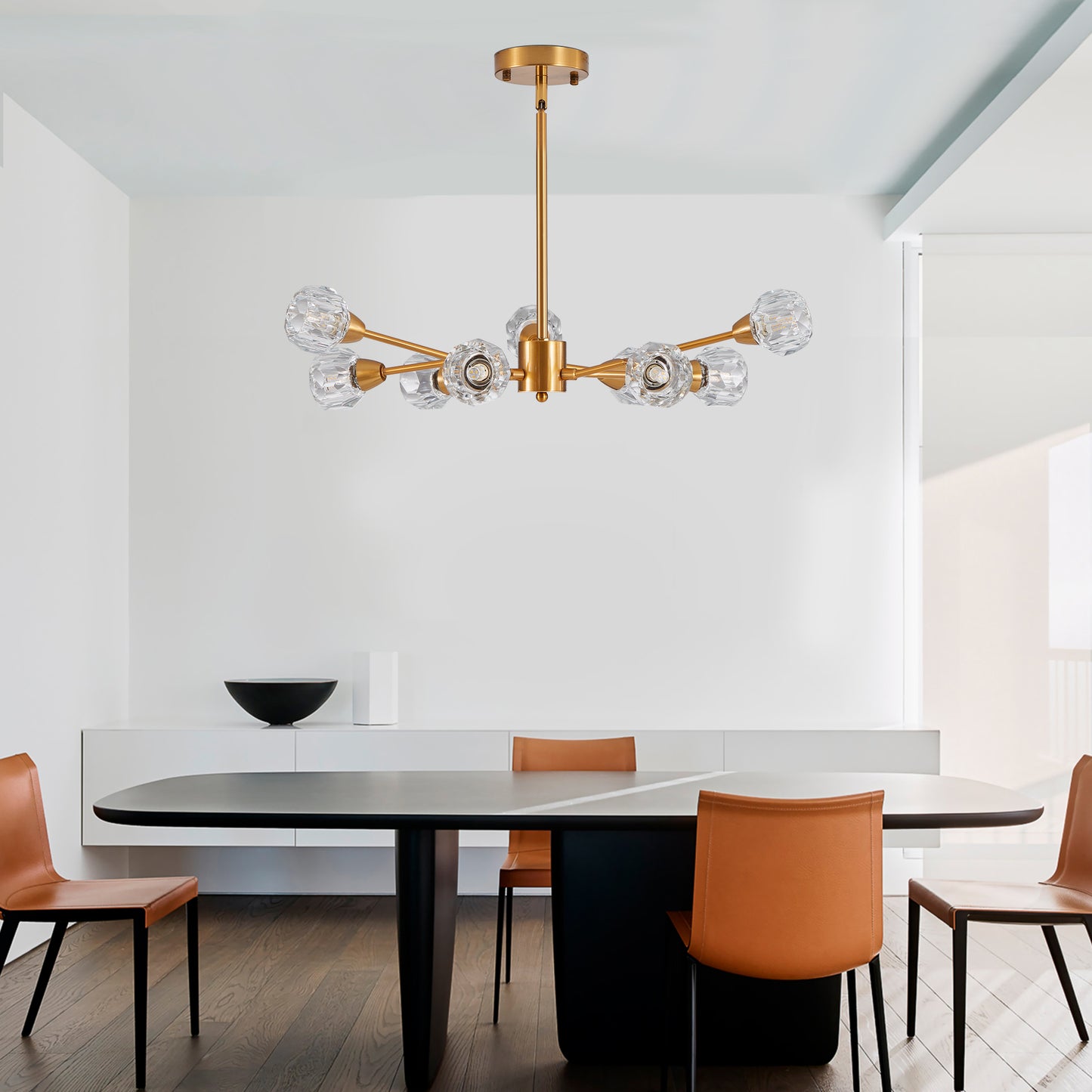28 Modern Crystal Chandeliers, 9 Lights Golden Chandelier For Living Room Bedroom, Dining Room Chandelier Over Table, Kitchen Light Fixtures Bulbs Not Included