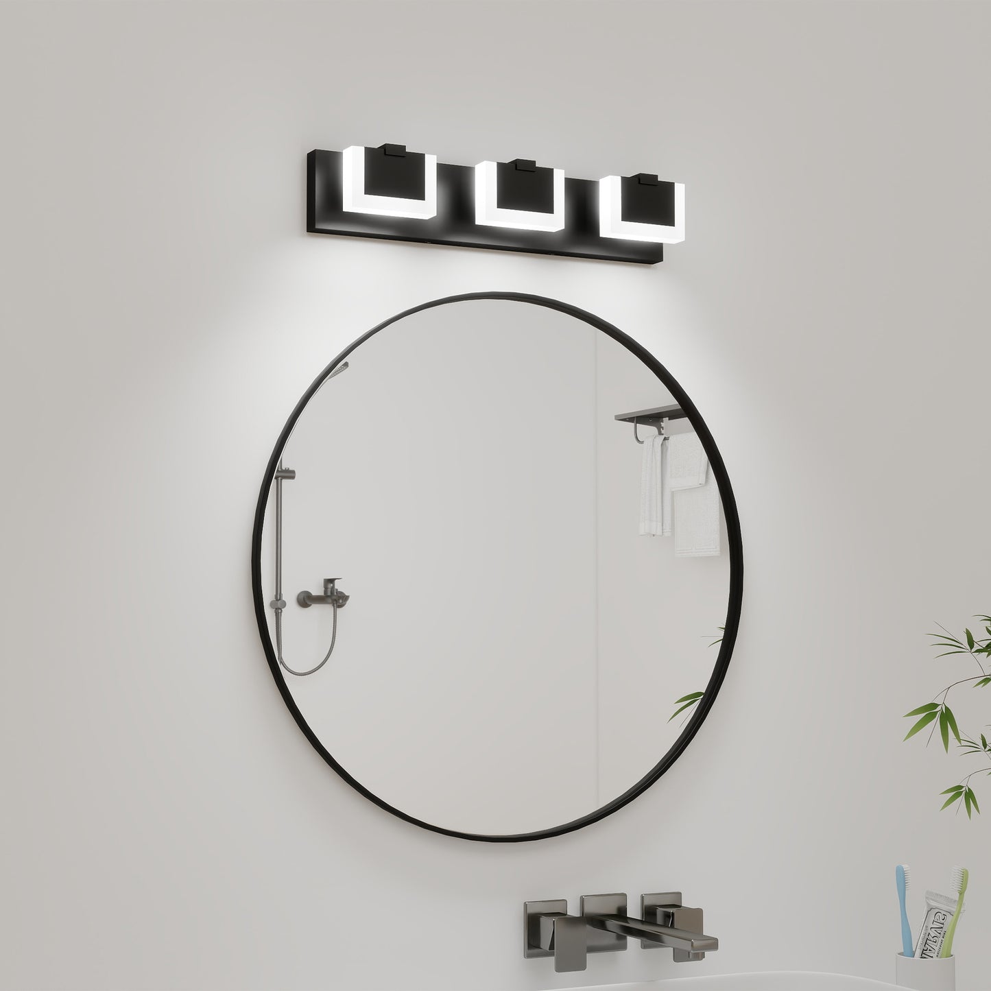 3 Lights Modern Black Vanity Light Up And Down Black LED Vanity Light Fixtures Bathroom Wall Light Over Mirror 6000K