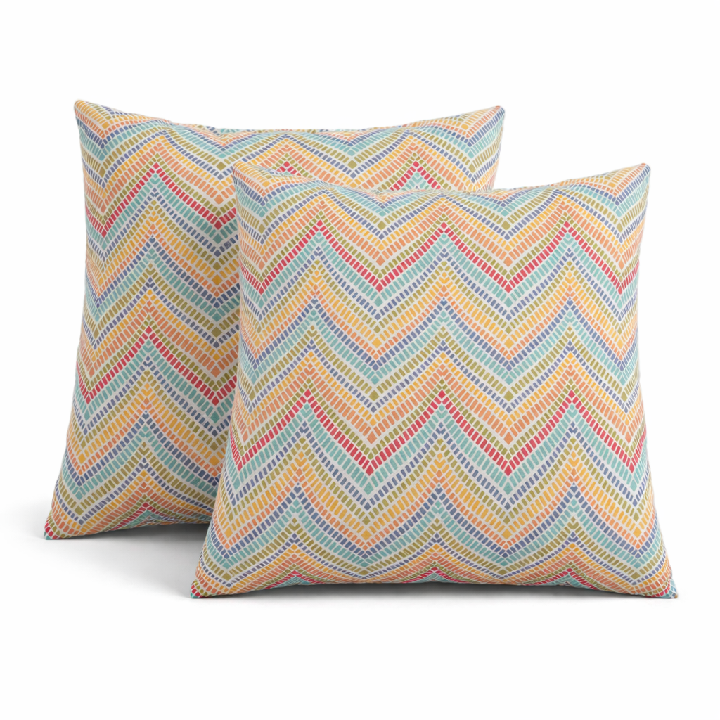 2 Pack Outdoor Throw Pillows, Waterproof & Fade-Resistant Patio Cushions For Garden, Porch, Poolside Furniture - Soft & Comfortable Decorative Pillow Covers 18x18 Inch, Muted Multicolor