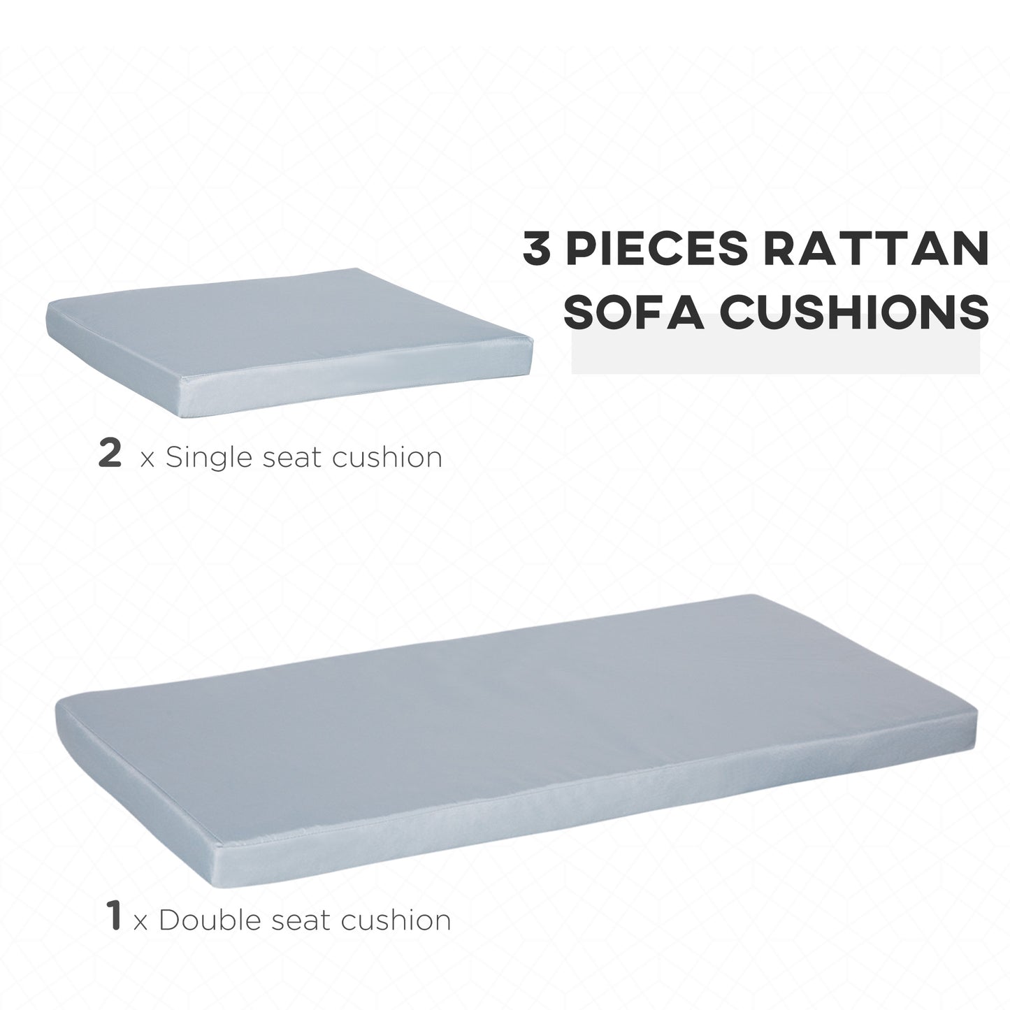3 PCs Outdoor Seat Cushion For Rattan Furniture, Garden Furniture Cushions, Grey